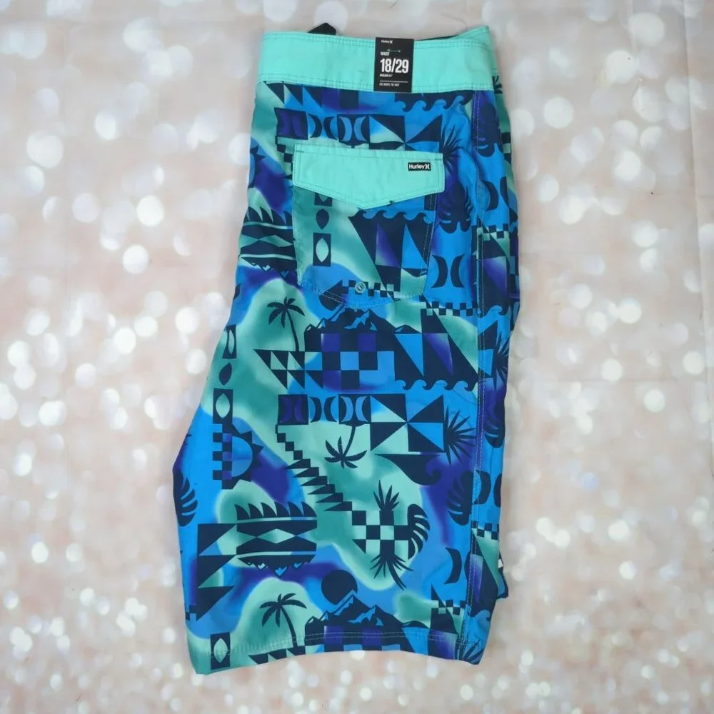 Hurley Mens 18 29 Graphic Swim Trunks Blue Green Board Shorts New